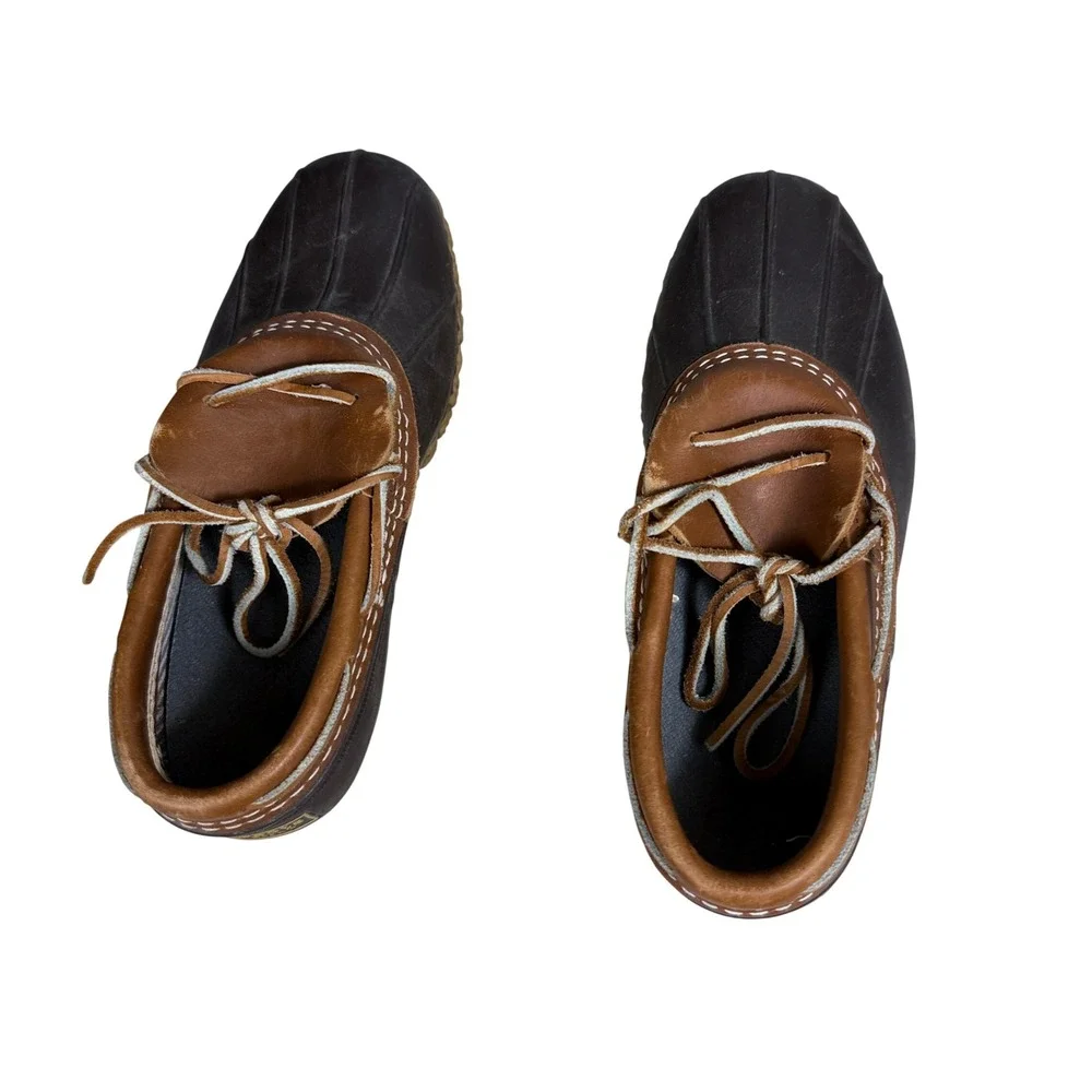 L.L. Bean Gumshoes Mens 7 Brown Leather Rubber Waterproof Duck Boots Low Top